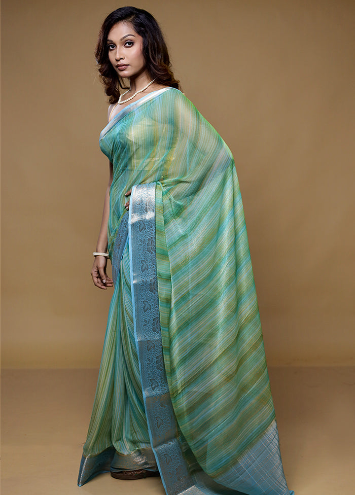 Green Chiffon Silk Saree With Blouse Piece