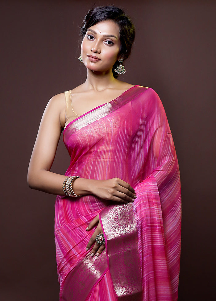 Pink Chiffon Silk Saree With Blouse Piece