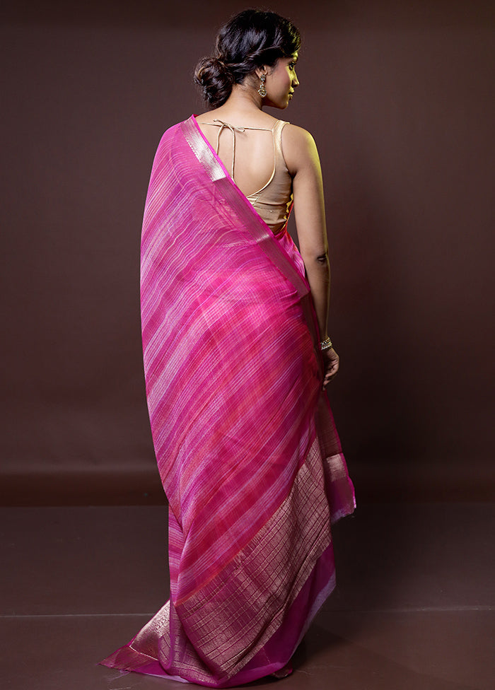 Pink Chiffon Silk Saree With Blouse Piece