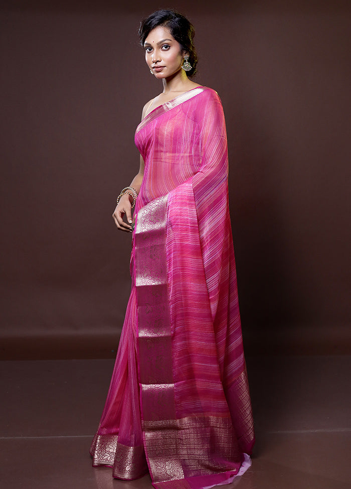 Pink Chiffon Silk Saree With Blouse Piece