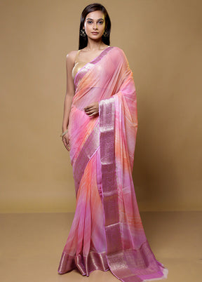 Pink Chiffon Silk Saree With Blouse Piece