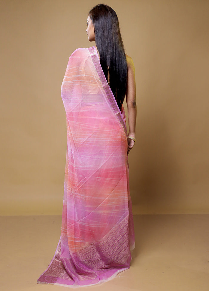 Pink Chiffon Silk Saree With Blouse Piece