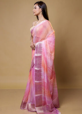 Pink Chiffon Silk Saree With Blouse Piece