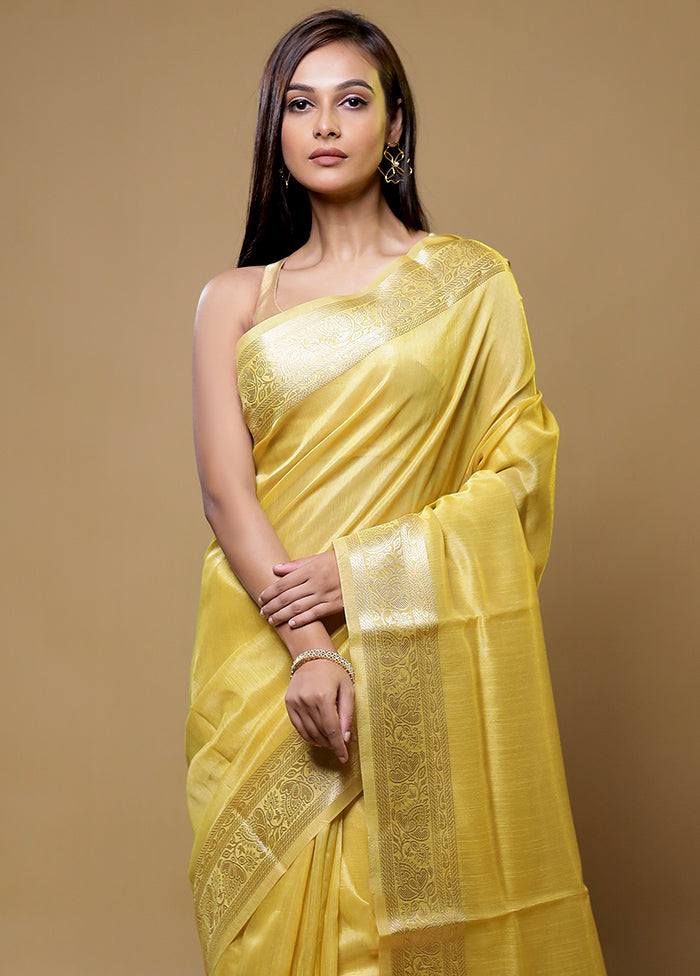 Yellow Linen Silk Saree With Blouse Piece