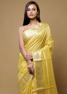 Yellow Linen Silk Saree With Blouse Piece