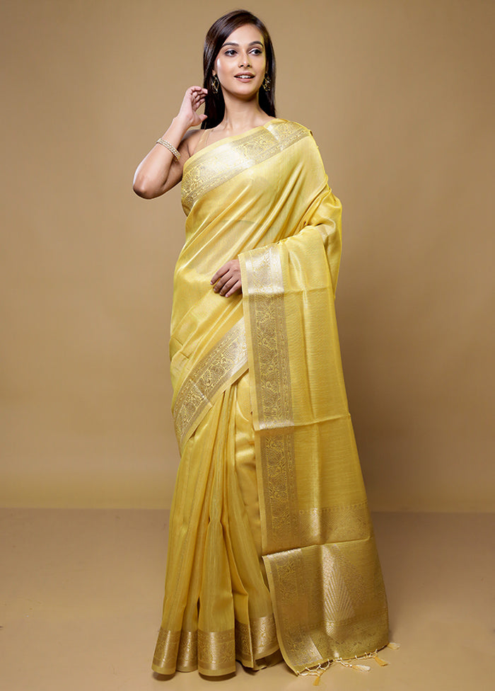 Yellow Linen Silk Saree With Blouse Piece