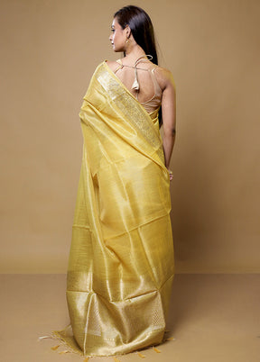 Yellow Linen Silk Saree With Blouse Piece