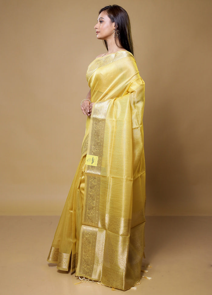 Yellow Linen Silk Saree With Blouse Piece