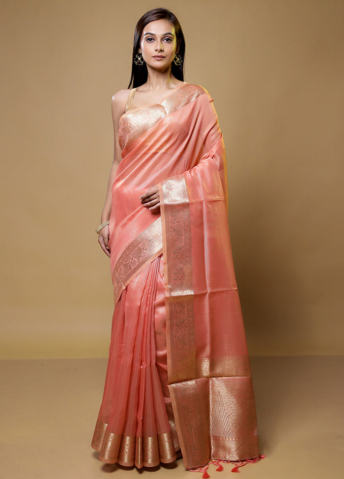 Pink Linen Silk Saree With Blouse Piece