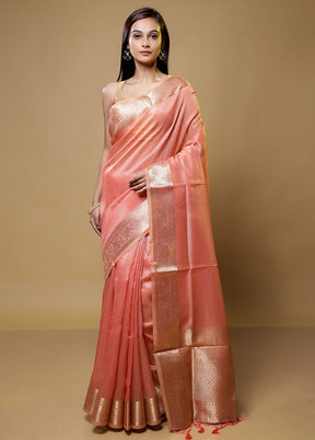 Pink Linen Silk Saree With Blouse Piece