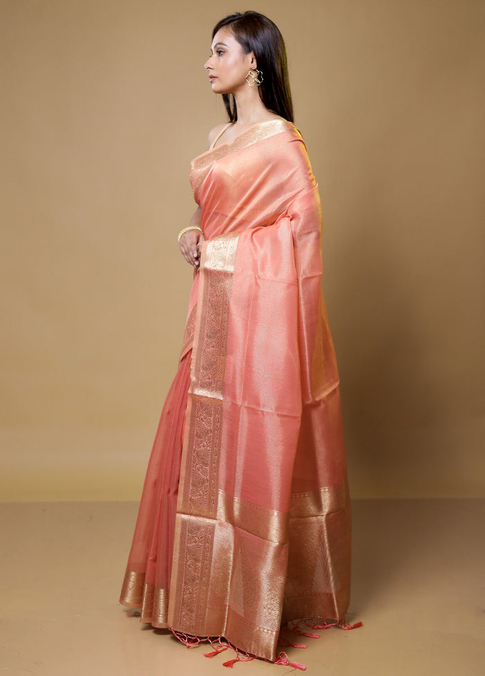 Pink Linen Silk Saree With Blouse Piece