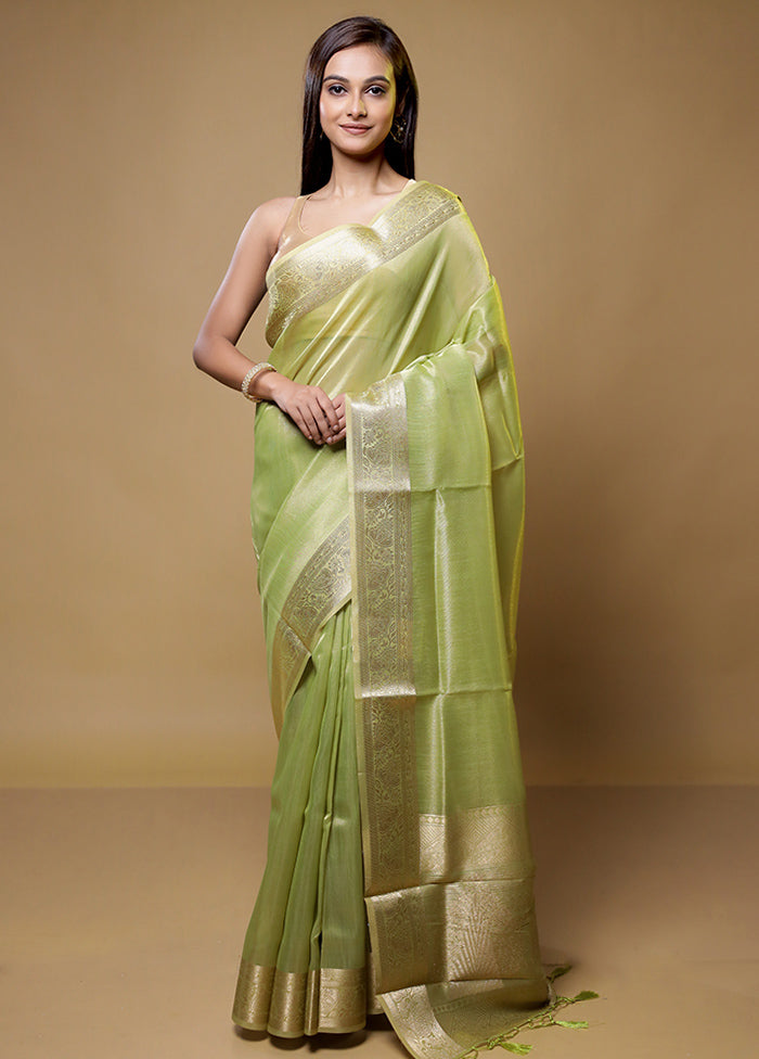 Green Linen Silk Saree With Blouse Piece