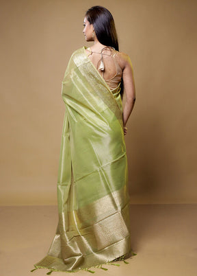 Green Linen Silk Saree With Blouse Piece