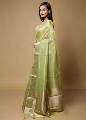 Green Linen Silk Saree With Blouse Piece