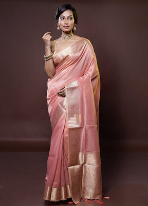 Rust Linen Silk Saree With Blouse Piece