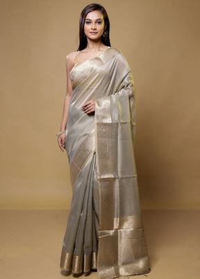 Grey Linen Silk Saree With Blouse Piece