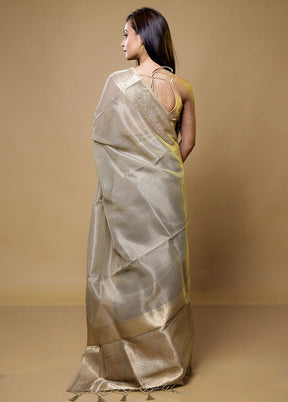 Grey Linen Silk Saree With Blouse Piece