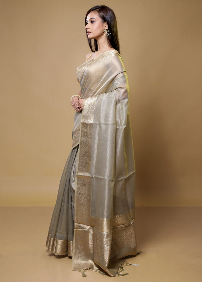 Grey Linen Silk Saree With Blouse Piece