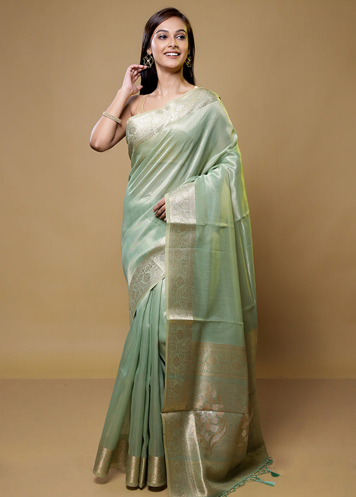 Green Linen Silk Saree With Blouse Piece