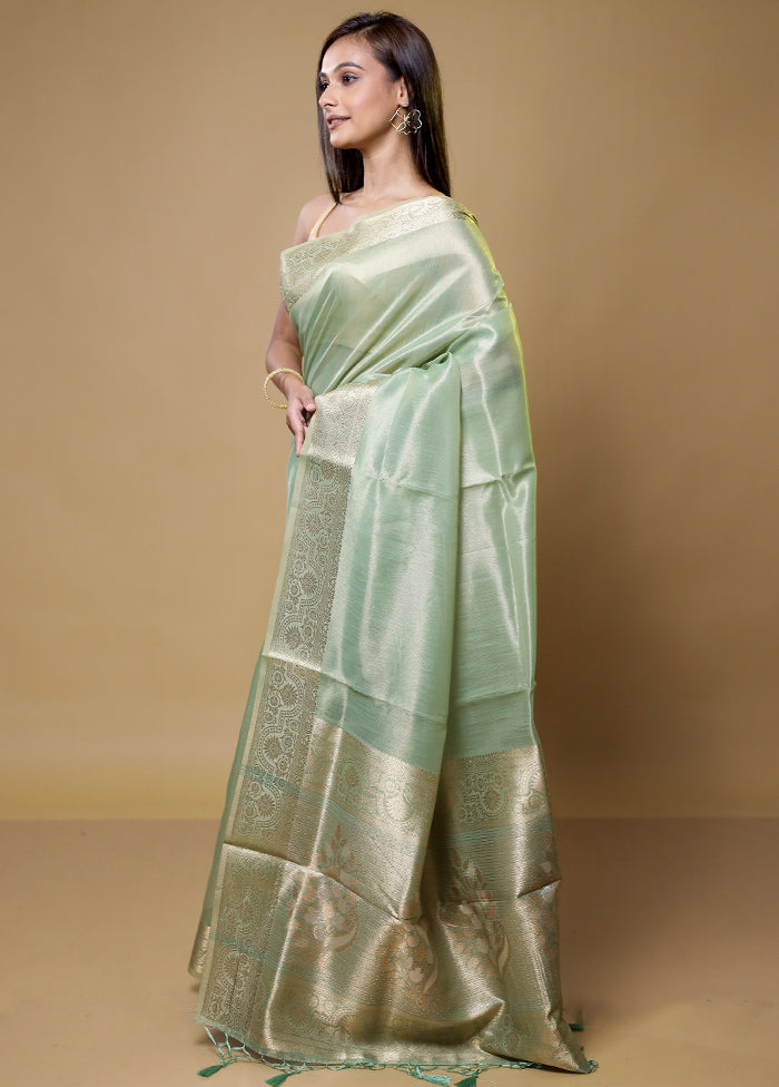 Green Linen Silk Saree With Blouse Piece