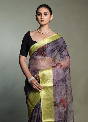 Grey Organza Saree With Blouse Piece