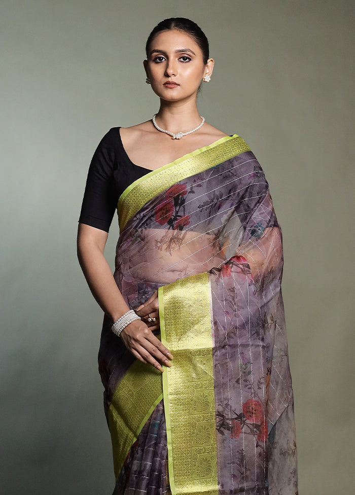 Grey Organza Saree With Blouse Piece