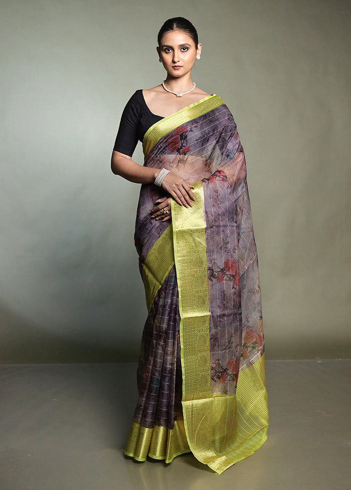 Grey Organza Saree With Blouse Piece
