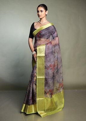 Grey Organza Saree With Blouse Piece