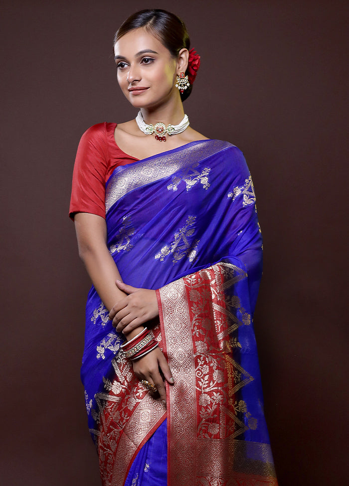 Blue Organza Saree With Blouse Piece