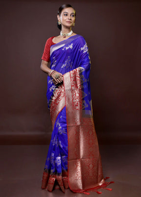 Blue Organza Saree With Blouse Piece