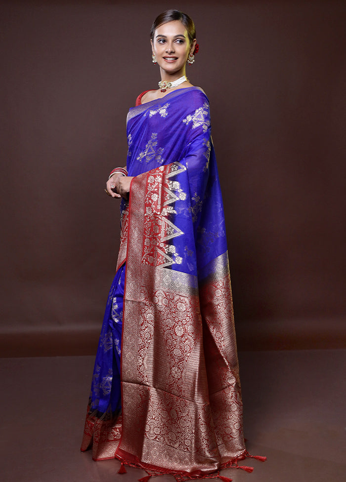 Blue Organza Saree With Blouse Piece