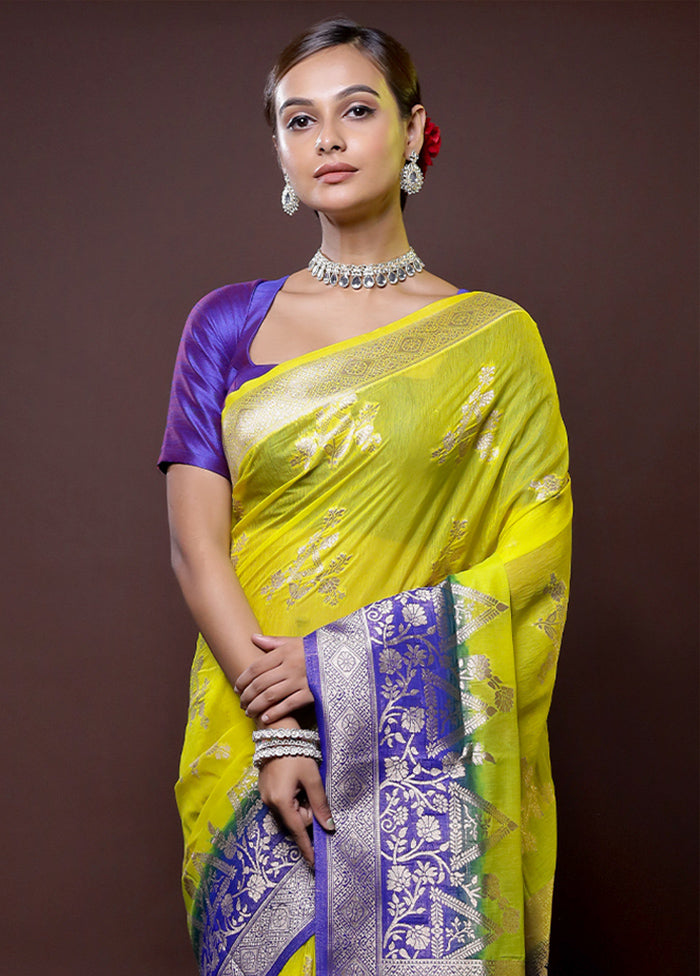 Yellow Organza Saree With Blouse Piece