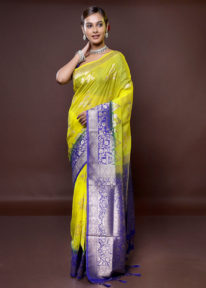 Yellow Organza Saree With Blouse Piece