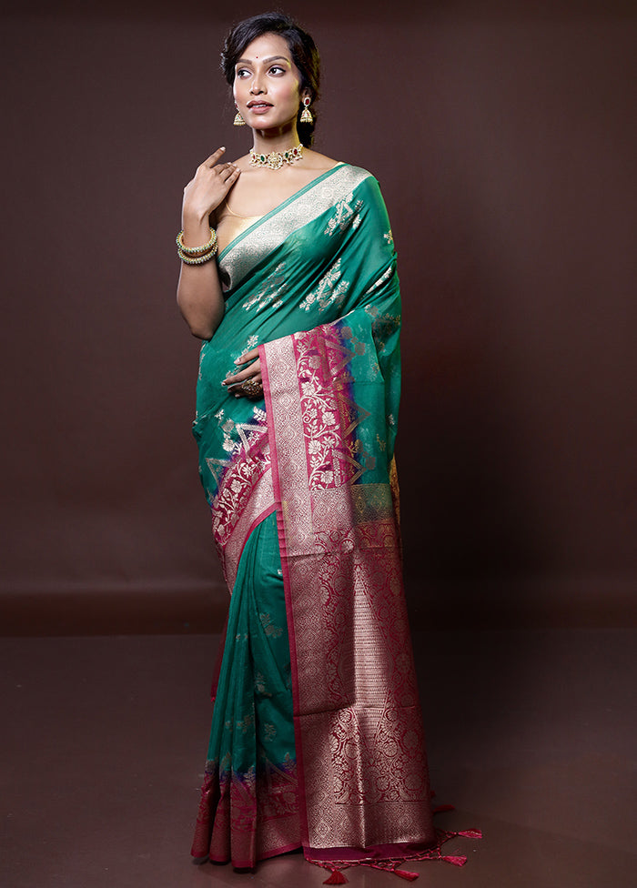 Green Organza Saree With Blouse Piece