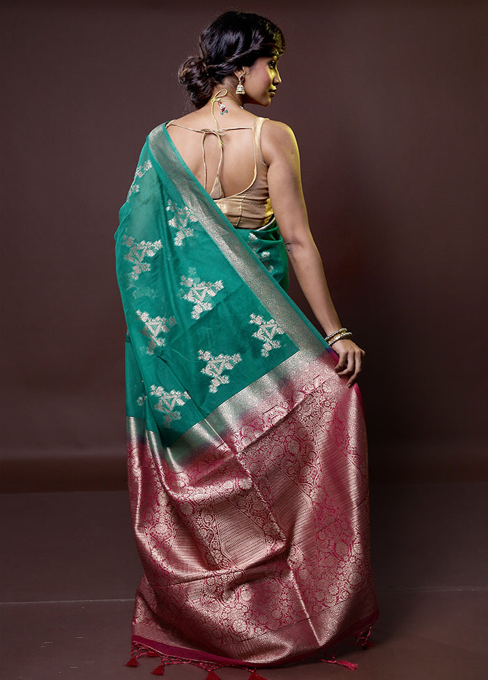 Green Organza Saree With Blouse Piece