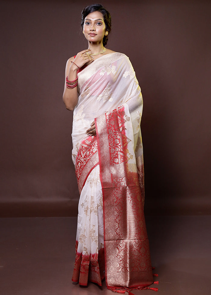 White Organza Saree With Blouse Piece