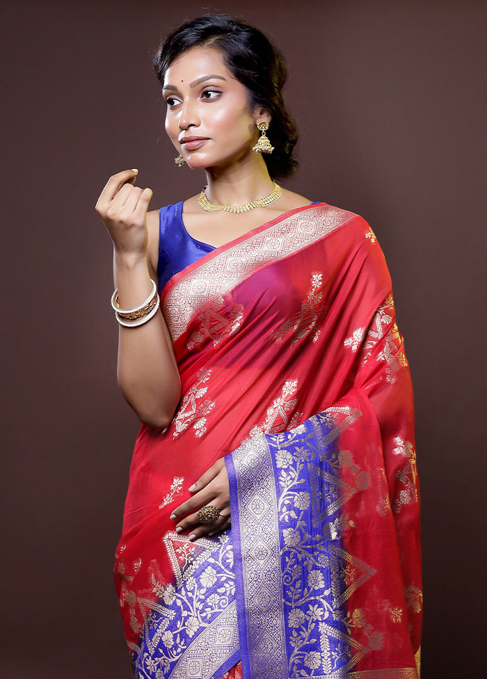 Red Organza Saree With Blouse Piece