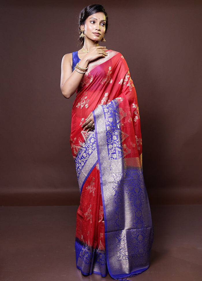 Red Organza Saree With Blouse Piece