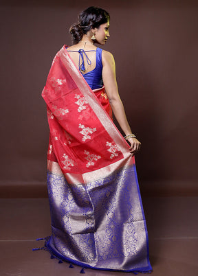 Red Organza Saree With Blouse Piece