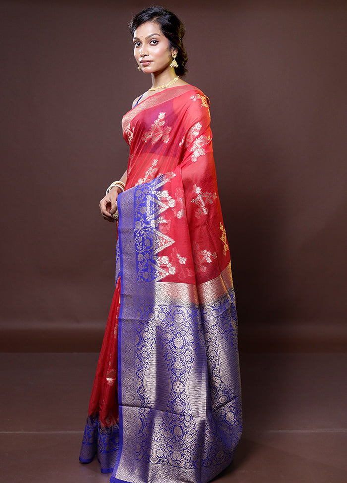 Red Organza Saree With Blouse Piece