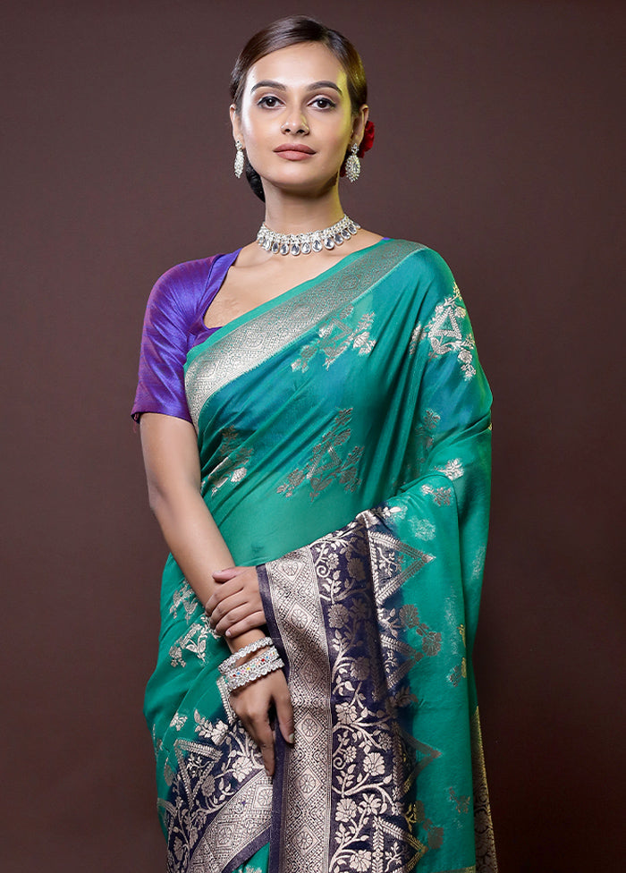 Blue Organza Saree With Blouse Piece