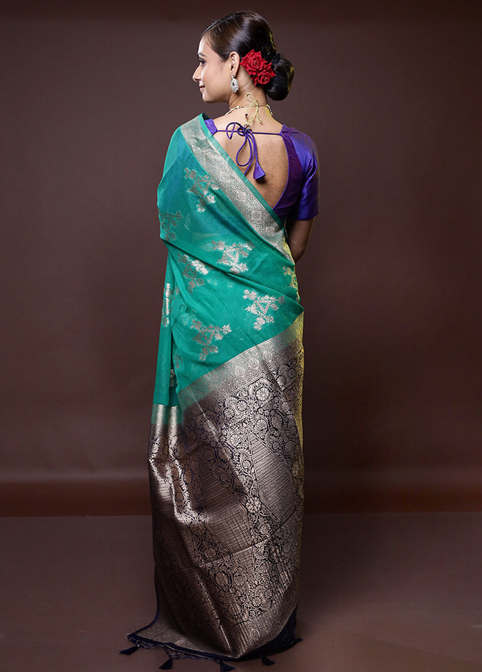 Blue Organza Saree With Blouse Piece