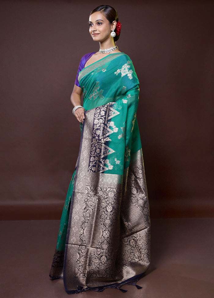 Blue Organza Saree With Blouse Piece