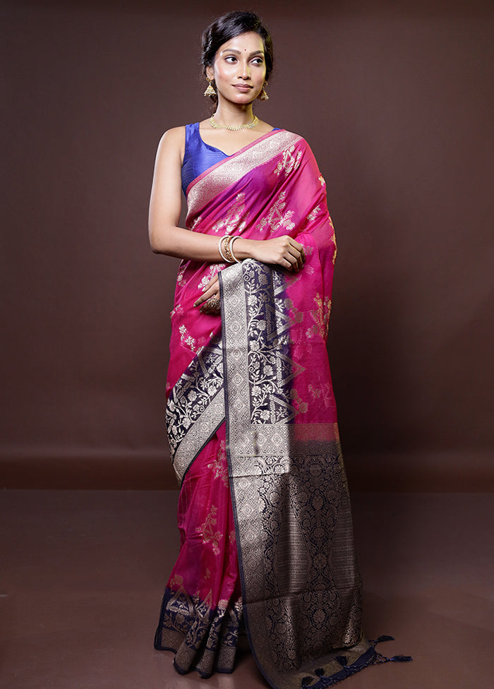 Pink Organza Saree With Blouse Piece