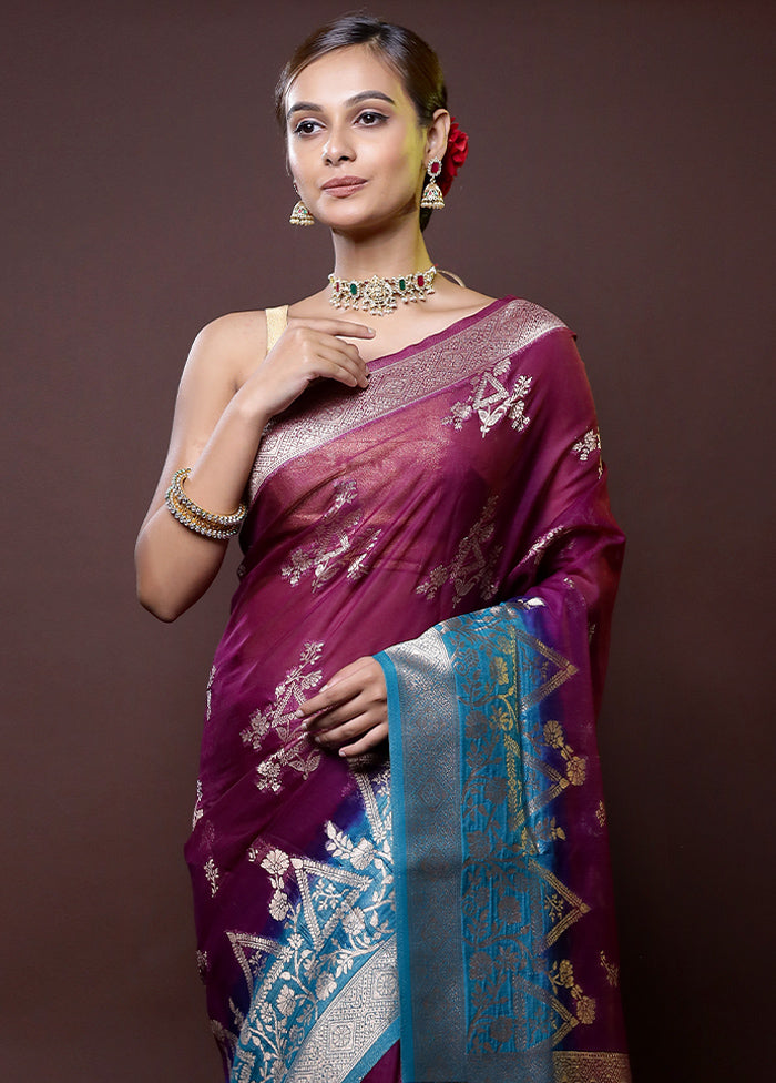 Purple Organza Saree With Blouse Piece