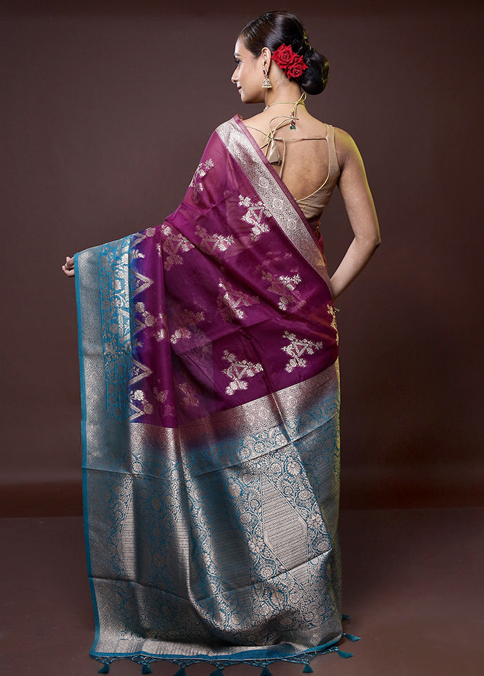 Purple Organza Saree With Blouse Piece