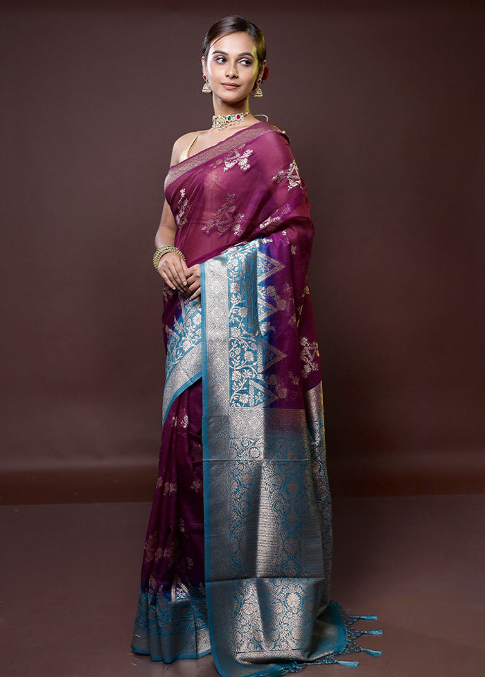 Purple Organza Saree With Blouse Piece