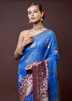 Blue Organza Saree With Blouse Piece