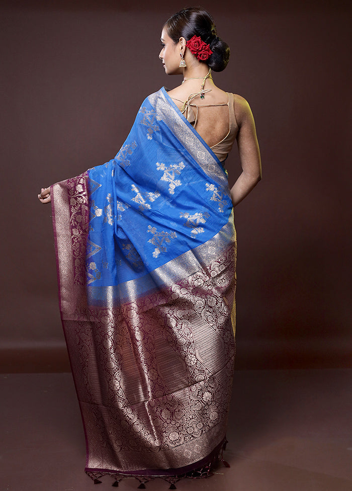 Blue Organza Saree With Blouse Piece