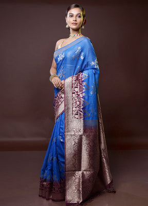 Blue Organza Saree With Blouse Piece